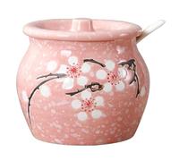 Contenitore for grasso in ceramica con coperchio, barattolo for olio e condimenti da 360 ml for la cucina, ideale for olio al peperoncino, strutto, sale e spezie(Pink)