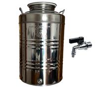 CONTENITORE FUSTO 50 LITRI ACCIAIO INOX 18/10 BELVIVERE CON MANICI E RUBINETTO