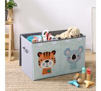 Navaris Contenitore Giochi Bambini - Scatola Porta Giochi - Baule Portagiochi - Contenitori per Giocattoli Cameretta - Grande Versatile con Divisore - Design Tigre Koala - Azzurro