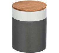 Wenko 54091100 - Scatola portaoggetti Malta con coperchio in bambù, capacità: 0,95 l, ceramica, 11 x 14,5 x 11 cm, colore: Grigio/Bianco