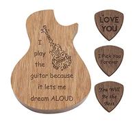 Contenitore in legno con 3 plettri per chitarra, inciso, scatola a forma di chitarra con 3 scomparti, pratico strumento musicale