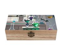 Contenitore in legno per laboratorio di chimica con coperchio incernierato e serratura retrò, grande scatola dei ricordi, portagioie in legno per artigianato, arte, hobby e decorazione della casa, reg