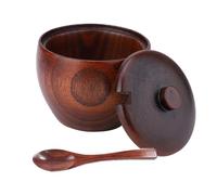 Contenitore in Legno Scatola per Condimenti, Zuccheriera con Coperchio in Legno e Cucchiaio per Casa e Cucina