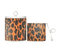 Contenitore in plastica trasparente arancione nero con stampa animalier con coperchio Office Essentials piccoli contenitori decorativi per cotton fioc, tamponi di cotone, filo interdentale, graffette