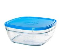 Contenitore In Vetro Trasparente Freshbox Quadro 23Cm Coperchio Blu