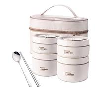 Contenitore isolato per alimenti, contenitore termico per snack, organizzatore impilabile, in acciaio inox, per pranzo portatile, con set di posate e borsa per il trasporto per agenzie di viaggio in