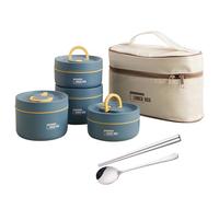 Contenitore isolato per alimenti, contenitore termico per snack, organizzatore impilabile, in acciaio inox, per pranzo portatile, con set di posate e borsa per il trasporto per agenzie di viaggio in