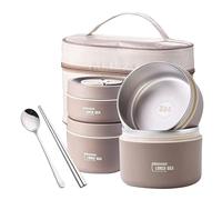 Contenitore isolato per alimenti, contenitore termico per snack, organizzatore impilabile, in acciaio inox, per pranzo portatile, con set di posate e borsa per il trasporto per agenzie di viaggio in