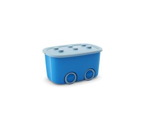 Contenitore Keter funny box blu porta oggetti giocattoli con ruote e coperchio