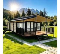 Contenitore modulare domestico minuscolo portatile prefabbricato pieghevole | Cabina modulare prefabbricata con camera da letto, bagno e cucina, portico anteriore per soggiorno remoto e affitto