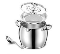 Contenitore Olio da Acciaio Inox, 2L + cucchiaio | Base Antiscivolo Stabile, Contenitore Strutto , Riutilizzo Olio Cottura, Per Ristoranti Piccoli