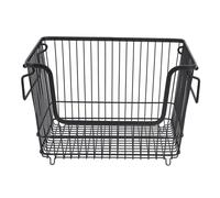 Contenitore organizzatore per freezer, cestino in filo impilabile per freezer, contenitore di stoccaggio in metallo resistente con design aperto per carne, frutta e verdura, nero L