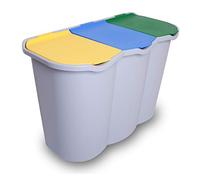 Contenitore PATTUMIERA Raccolta DIFFERENZIATA Unica BIDONE 3 Scomparti 80 Litri PLASTICA 009606, Multicolore, 3 Pezzi