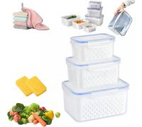 Contenitore per alimenti 4 in 1, contenitori per verdure per frigorifero, contenitori multiuso per frutta grandi con cestello di scarico, per organizzare verdure e cucina (3 pezzi, blu)