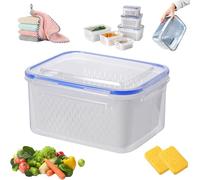 Contenitore per alimenti 4 in 1, contenitori per verdure per frigorifero, contenitori multiuso per frutta grandi con cestello di scarico, per organizzare verdure e cucina (blu, 1750 ml)