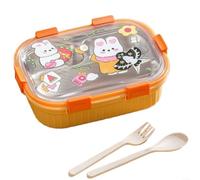 Contenitore per alimenti con 3 scomparti, 1000 ml, adatto al microonde, a prova di perdite, con motivo cartone animato, per scuola, ufficio, picnic, verde, arancione, blu, viola (arancione)