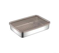 Contenitore per alimenti in acciaio inox con coperchio in plastica per uso in frigorifero, per organizzare carne e formaggio, con fondo rialzato per ridurre il contatto (19,5 x 14 x 4 cm)