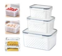 Contenitore per alimenti in plastica trasparente per uso domestico, con cestello di scarico, per alimenti a drenaggio rapido con scolapasta rimovibile, contenitori per frutta grandi multiuso (grigio)