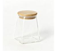 Contenitore per alimenti in vetro trapezoidale, 950 ml, stabile (550 ml) | Base trapezoidale, impilamento stabile, capacità 950 ml, coperchio in legno, organizzazione