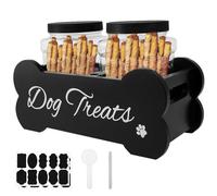 Contenitore per alimenti per cani con 3 barattoli per dolcetti in plastica, scatola per alimenti per animali da compagnia in legno carino, contenitore crocchette cane per gatto, piccolo animale (stile