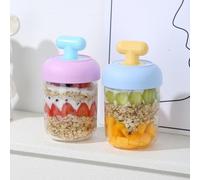 Contenitore per avena in vetro resistente alle perdite con coperchio a vite e attacco a cucchiaio, per conservare latte, avena, cereali, budino e yogurt (arancione)