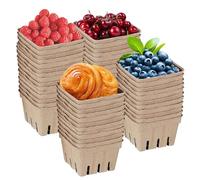 Contenitore per bacche in fibra di cellulosa, 50 pezzi, quadrato, ecologico, vassoio riutilizzabile da fattoria a mercato, cesti di frutta compostabili, cuscinetti in fibra di naturale per