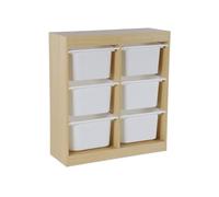 Contenitore per bambini con 6 contenitori, Sora, Marrone naturale, 81.5x30x89 cm