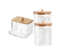 Contenitore per bastoncini di cotone con coperchio in bambÃ¹, contenitore per bagno, dispenser per palline/tamponi, barattolo