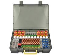 Contenitore per batterie - Organizer con tester per batterie BT-618. Contiene 225 batterie per batterie a blocco da 9 V, AA, AAA, C, D, 1,5 V, trasparente, 1 (grigio, XL)