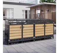 Contenitore per bidoni della spazzatura con coperchio idraulico, armadietto da giardino con rivestimento effetto legno, ventilazione e serratura, resistente alle intemperie (nero 2)
