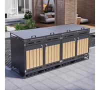 Contenitore per bidoni della spazzatura con coperchio idraulico, rivestimento verticale effetto legno, ventilazione a fori lunghi, armadietto da giardino in ferro con serratura