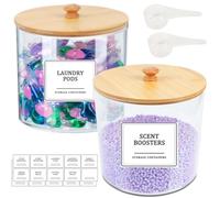 Contenitore per bucato, 3 l, in acrilico, 2,4 l, tipo di rubinetto, contenitore per bucato, liquido con morsetto e copertura in bambù, contenitore di carta con etichetta, cucchiaio, clip