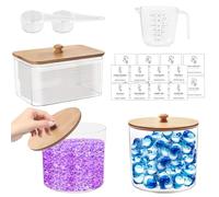 Contenitore per bucato, 3 pezzi, contenitore per bucato, con coperchio in bambù, con 16 etichette impermeabili, contenitore per detersivi per bucato, per cialde, bombe da bagno