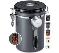 Contenitore per caff Veken con finestra, ermetico, in acciaio inox, per alimenti da cucina, con datario e misurino per fondi di caff , chicchi d