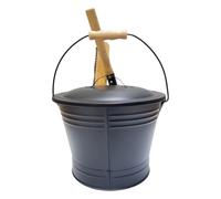 Contenitore per cenere di carbone con scopa a pala e coperchio - Robusto contenitore per la movimentazione in acciaio, portacenere compatto, rinforzato resistente al calore, efficiente