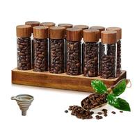 Contenitore per chicchi di caffè monodose con 12 tubi, multiuso, portatile, con espositore in legno di noce e imbuto, 56,7 g