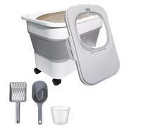 Contenitore per cibo per cani, pieghevole, con rotelle, mantiene fino a 8 kg di cibo secco per gatti freschi, cereali, farina, riso, a prova di perdite, colore grigio