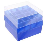 Contenitore per Congelatore in Plastica Blu, 16 Slot | Coperchio Trasparente, per Provette e Etichette, Organizzazione da Banco, Trasporto Semplice, Ricerca Scientifica