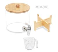 Contenitore per detersivo, dispenser trasparente di detersivo con rubinetto e coperchio, contenitore per detersivo con supporto in legno e misurino, detersivo in plastica, contenitore per