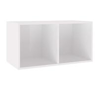 Contenitore per dischi in vinile bianco lucido in legno 71 x 34 x 36 cm con 2 scomparti, robusta protezione posteriore, versatile come trasportino e mobile per soggiorno e ufficio