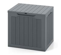 Contenitore per esterni, 96 l, grande scatola da giardino resistente alle intemperie, con coperchio bloccabile e trama intrecciata in rattan, organizer per attrezzi da piscina e giardino (grigio)