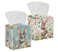 Contenitore per fazzoletti con coniglietto pasquale con uova di Pasqua in erba e fiori, porta fazzoletti per il viso, dispenser per tovaglioli, per bagno, piano di lavoro da toeletta, comò della