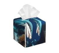 Contenitore per fazzoletti in pelle con stampa di squalo sottomarino, quadrato, organizer decorativo per tavolo, bagno, auto, ufficio