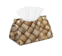 Contenitore per fazzoletti in pelle PU rettangolare con motivo a cestino di vimini beige, per auto, bagno, camera da letto, scrivania, tavolo, decorazione