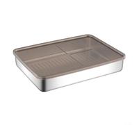 Contenitore per frigorifero in acciaio inox, per carne e formaggio, con coperchio in plastica sigillato, con fondo rialzato focalizzato sull'igiene (26,5 x 19,5 x 4,2 cm)