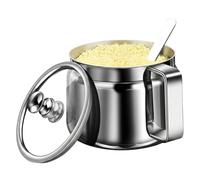 Contenitore per ghee Contenitori per condimenti in acciaio inossidabile da 500 ml/17 once con coperchio trasparente e manico Barattoli per spezie con cucchiaio per la cucina domestica
