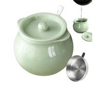 Contenitore per grasso da cucina - Scatola di immagazzinaggio di olio di pancetta in ceramica da 50 once Vaso per colino da cucina con spatola, accessorio di cottura resistente al calore per la