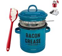 Contenitore per grasso per pancetta con filtro e spatola in silicone per uso alimentare, barattolo filtrante salvagrasso da 46 Oz per cucina, filtraggio e riciclaggio (Blue)