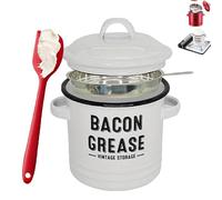 Contenitore per grasso per pancetta con filtro e spatola in silicone per uso alimentare, barattolo filtrante salvagrasso da 46 Oz per cucina, filtraggio e riciclaggio (White)