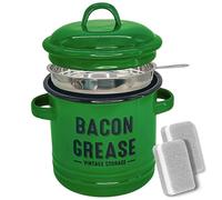 Contenitore per grasso per pancetta, contenitore per grasso per pancetta smaltato con colino e spatola, per olio per cucinare, friggere, cuocere al forno, barattolo per conservare il